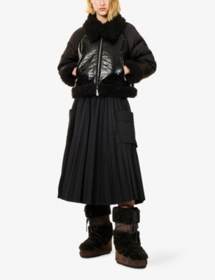 Moncler Womens Black Rubrouk Teddy-trim Shell-down Jacket Xs In Black