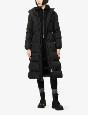 Moncler The Long Down Jacket With Hood And Wool Trims In Black