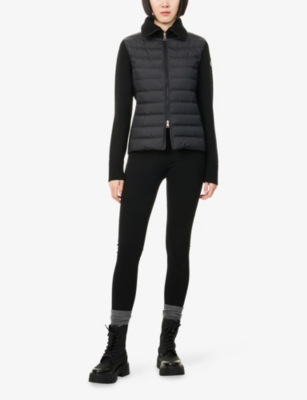 Moncler Womens Black Tricot Contrast-knitted Shell-down Cardigan In Black