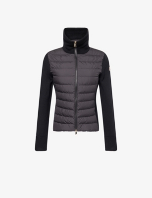 Moncler Womens Black Tricot Contrast-knitted Shell-down Cardigan In Black