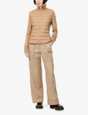 Moncler Womens Cognac Tricot Contrast-knitted Shell-down Cardigan In Gold