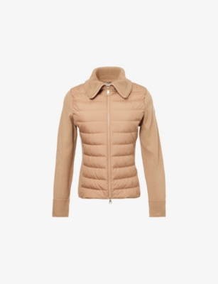 Moncler Womens Cognac Tricot Contrast-knitted Shell-down Cardigan In Gold