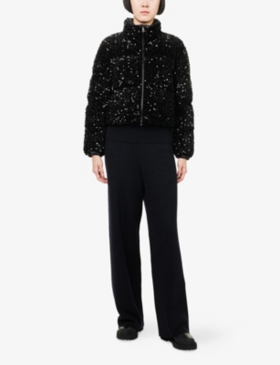 Moncler Womens Black Louvi Sequin Short Down Jacket Xs In Black