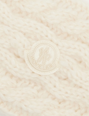 Moncler Womens Natural Brand-appliqué Cable-knit Alpaca-blend Headband In Neutral