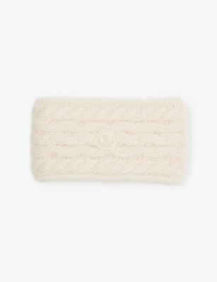 Moncler Womens Natural Brand-appliqué Cable-knit Alpaca-blend Headband In Neutral