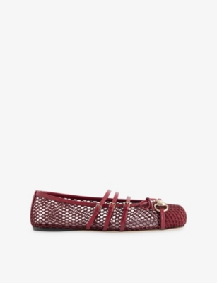 Gucci Net Nappa Triple-strap Horsebit Ballerina Flats In Red