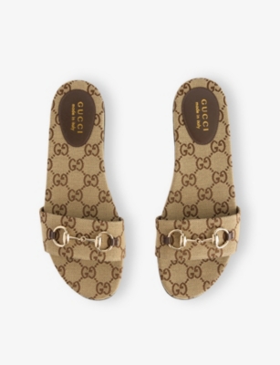 Gucci Women Gg Canvas Flat Sandals In Neutral