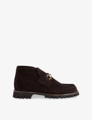 Gucci Women Horsebit Suede Ankle Boots In Brown