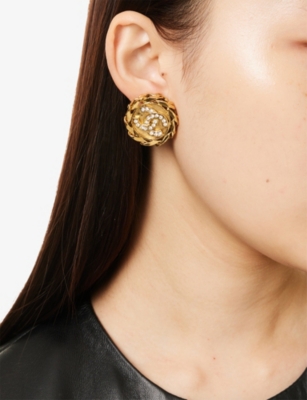 RESELFRIDGES: Pre-Loved Chanel Gold-Plated Metal and Rhinestone Clip-On Earrings
