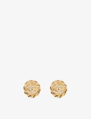 RESELFRIDGES: Pre-Loved Chanel Gold-Plated Metal and Rhinestone Clip-On Earrings