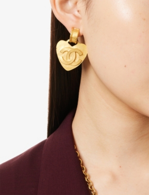RESELFRIDGES: Pre-Loved Chanel Heart Gold-Plated Metal Stud Earrings
