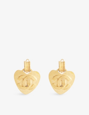 RESELFRIDGES: Pre-Loved Chanel Heart Gold-Plated Metal Stud Earrings