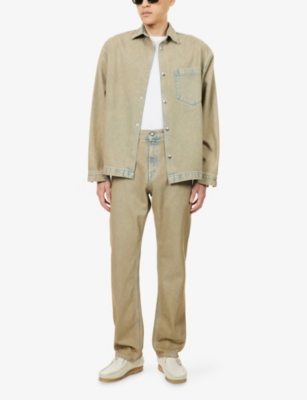 7 For All Mankind Ens Sunfaded Army Faded-wash Patch-pocket Denim Overshirt In Brown