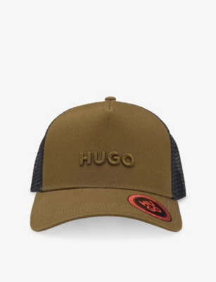Hugo Boss Mens Open Green Brand-embroidered Cotton-twill And Mesh Trucker Hat In Green