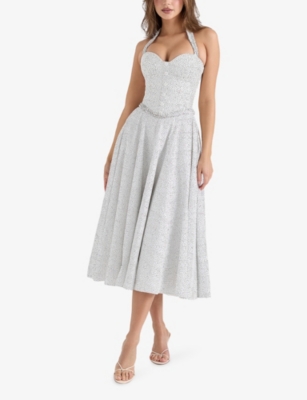 HOUSE OF CB: Georgie Polka-Dot Stretch-Cotton Midi Dress