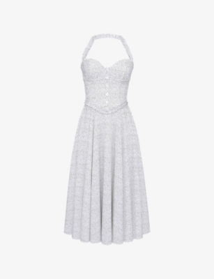 HOUSE OF CB: Georgie Polka-Dot Stretch-Cotton Midi Dress