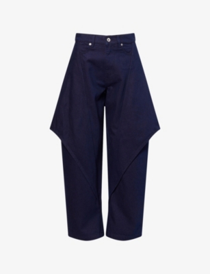 Jw Anderson Mens Blue Red Cropped Sculptural Denim Jeans In Multi
