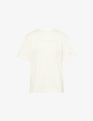 JW ANDERSON: Flocked Logo-Embroidery Cotton-Jersey T-Shirt