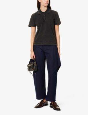 Jw Anderson Mens Washed Black Layered Embroidered-logo Cotton-pique Polo Shirt In Black