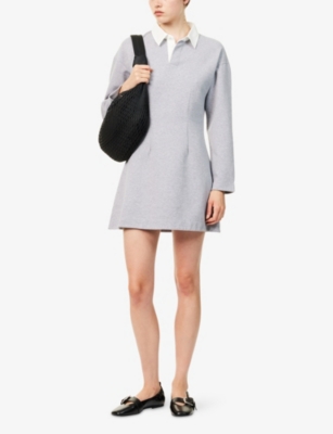 Jw Anderson Mens Mid Grey Melange Regular-fit Long-sleeve Stretch-cotton Blend Midi Polo Dress In Gray