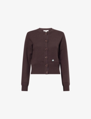 Jw Anderson Mens Chocolate Brown Regular-fit Embroidered Wool Cardigan In Burgundy