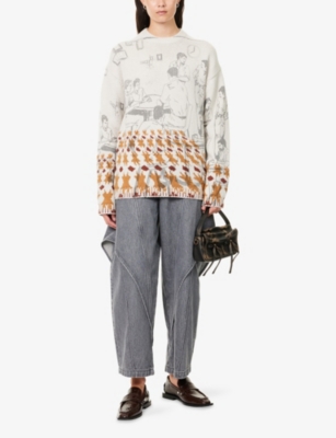 Jw Anderson Mens Dove Grey Relaxed-fit Jacquard Wool-blend Jumper In Gray