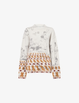 Jw Anderson Mens Dove Grey Relaxed-fit Jacquard Wool-blend Jumper In Gray