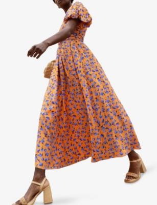 Ro&zo Womens Orange Floral-print Puff-sleeve Woven Maxi Dress In Red
