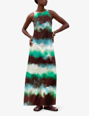 RO&ZO: Watercolour-Print Sleeveless Stretch-Woven Midi Dress