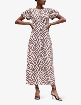 RO&ZO: Zebra-Print Puff-Sleeve Woven Midi Dress