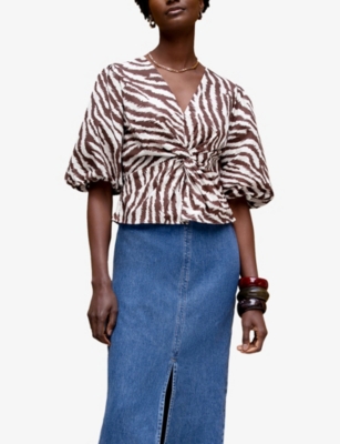 RO&ZO: Zebra-Print Twist-Front Cotton Top