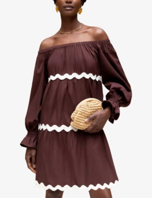 RO&ZO: Scalloped-Trim Off-Shoulder Cotton Mini Dress