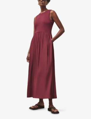 RO&ZO: Plum Mixed Media Sleeveless Woven Midi Dress