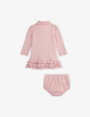 POLO RALPH LAUREN: Ruffled Soft Cotton Polo Dress & Bloomer 3-24 Months