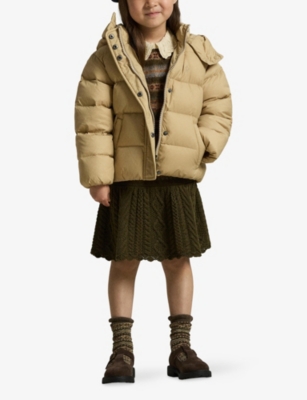 Polo Ralph Lauren Khaki Girls' Logo-embroidered Hooded Shell-down Puffer Jacket In Brown