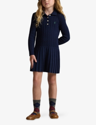 Polo Ralph Lauren Girls 2t-6x Mini-cable Long Sleeves Sweater Dress In Blue