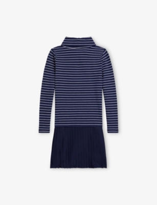 Polo Ralph Lauren Find Navy Stripe Long-sleeve Cotton-knit Dress 4-6 In Blue