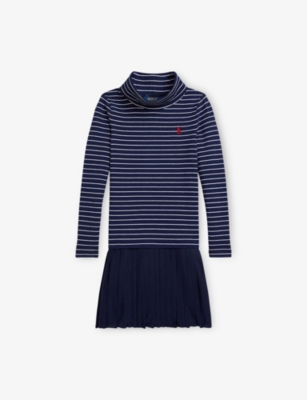 Polo Ralph Lauren Find Navy Stripe Long-sleeve Cotton-knit Dress 4-6 In Blue