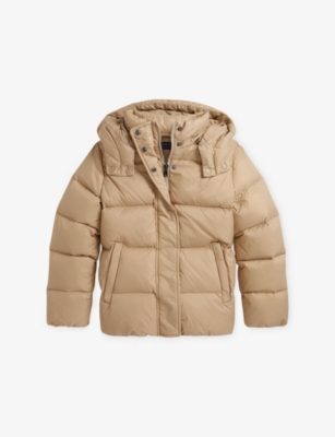 Polo Ralph Lauren Khaki Girls' Logo-embroidered Hooded Shell-down Puffer Jacket In Brown
