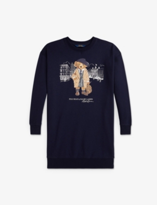 Polo Ralph Lauren Big Girls Polo Bear Fleece Sweatshirt Dress In Blue