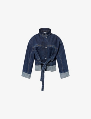 3.1 Phillip Lim Womens Dark Indigo Tie-waist Boxy Denim Jacket Xs