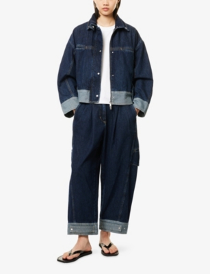 3.1 Phillip Lim Womens Curved Wide-leg Cropped Denim Trousers Dark Indigo In Blue