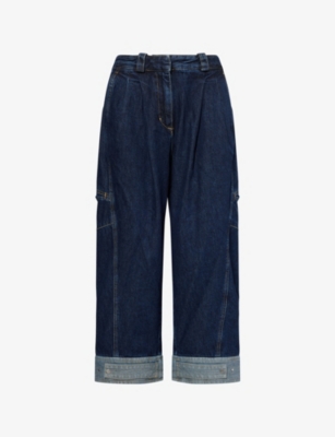 3.1 Phillip Lim Womens Curved Wide-leg Cropped Denim Trousers Dark Indigo In Blue