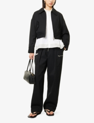 3.1 Phillip Lim Womens Wide-leg Zipper Cotton-blend Trousers Black In Black