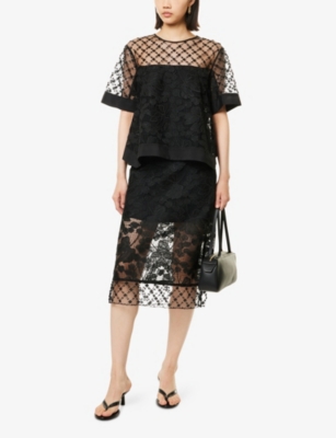 3.1 PHILLIP LIM: Flounce Short-Sleeve Corded Lace Top