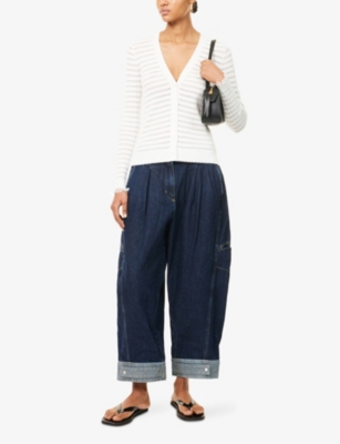 3.1 Phillip Lim Womens Ivory V-neck Ribbed Knitted Cardigan In White