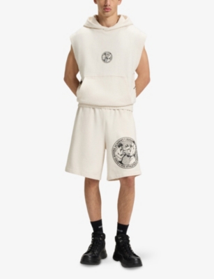 HUGO: Graphic-Print Elasticated-Waist Cotton Shorts