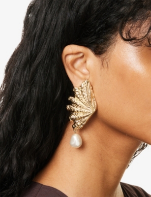 Lelet Ny Womens Nadia Shell Pearl-pendant 14ct Gold Plated Earrings