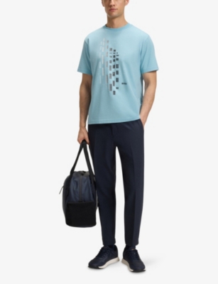 Hugo Boss Stretch-cotton T-shirt With Geometric Print In Blue