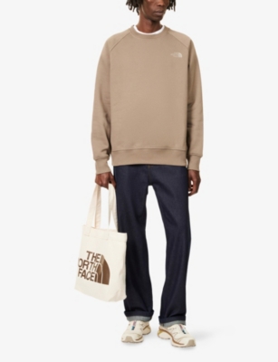 The North Face Mens Nse Graphic-print Raglan-sleeve Cotton-jersey Sweatshirt Mocha Brown/mushroom Gr In Brown